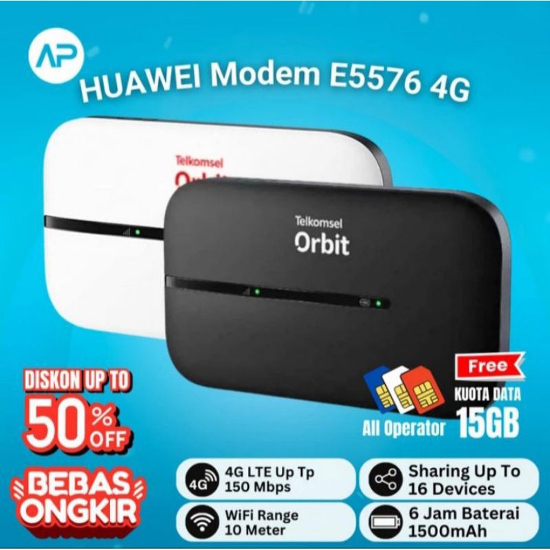 Mifi Modem Wifi 4G Unlock All Operator Huawei E5576 Free Telkomsel 14Gb