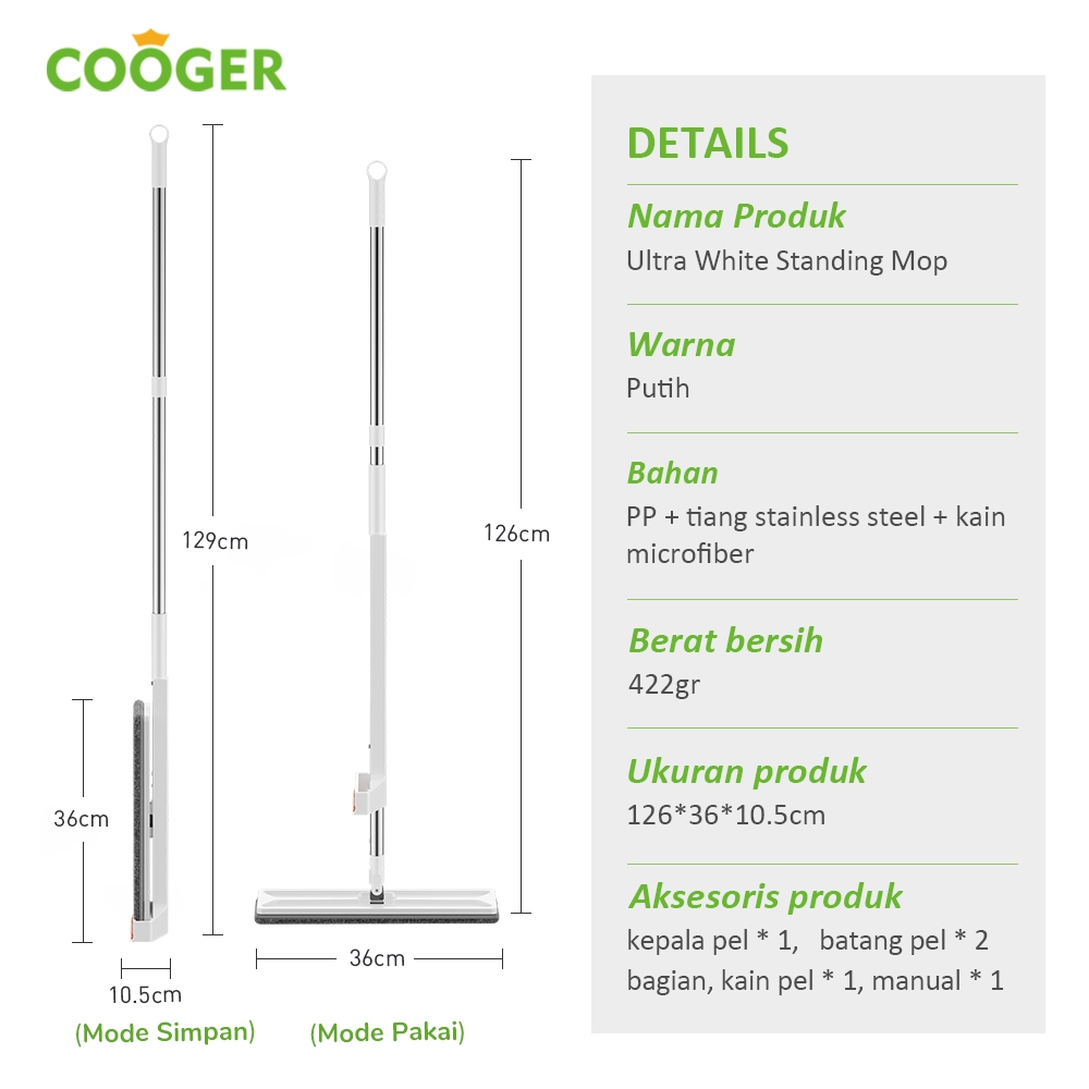Axinaboyna - Cooger Alat Pel Standing Microfiber Mop Pel Lantai Tarik Otomatis Pel Peras Otomatis