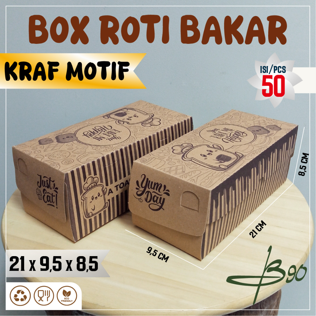 

Dus Roti Bakar Kraft Motif ukuran 21x9,5x8,6 cm isi 50pcs