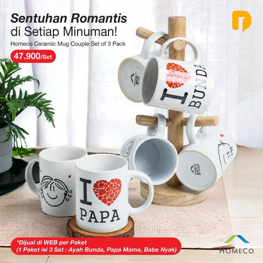 Homeco Ceramic Mug Couple Motif Pasangan Set