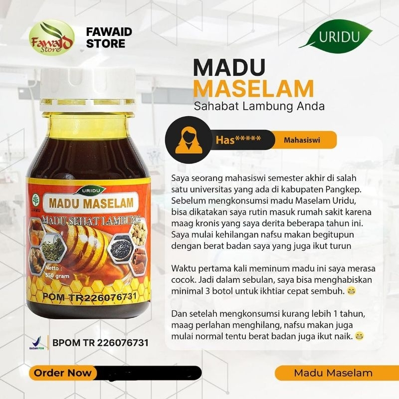 

Madu Orange MASELAM Sehat Lambung Obat Maag Uridu