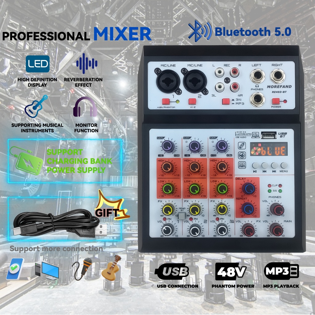 Morefand/Mixer audio 4 chanel/mixer mini audio/mixer  4 chanel/Professional Soundcard USB Bluetooth 