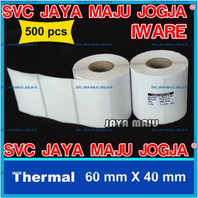 

[ IWARE ] 60 X 40 - 1 LINE THERMAL - FACE OUT - ISI 500 PCS || CORE 1" || LABEL BARCODE DIRECT THERMAL TANPA RIBBON - LABEL HARGA BAJU DISTRO FASHION PABRIK GARMEN KONVEKSI PAKAIAN TOKO ROTI MAKANAN SNACK CEMILAN || 60X40 - PB 420T PB 830L