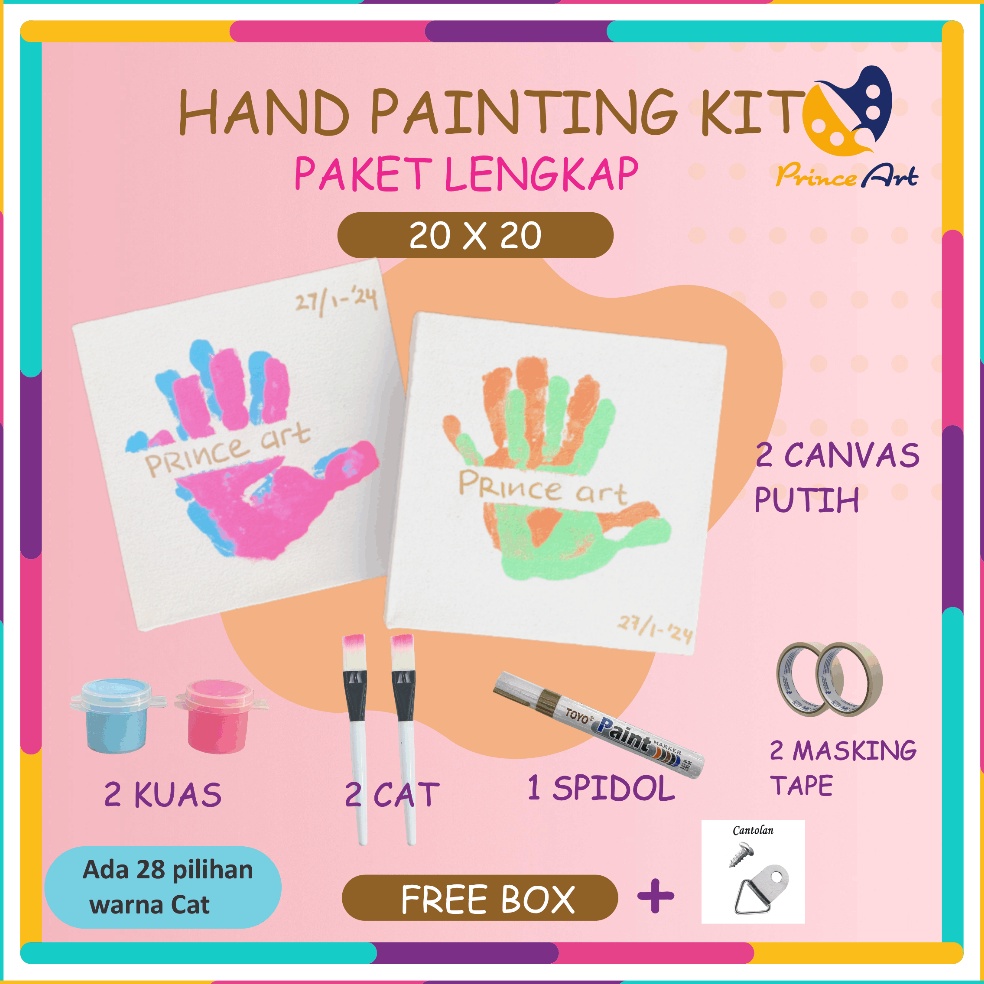 

KODE S58C PRINCE ART Hand Painting Kit Canvas Lukis Cap tangan Pasangan Couple Canvas 2x2 cm LENGKAP