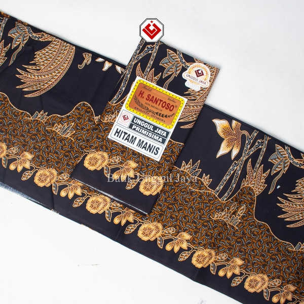 UNGGUL JAYA Kain Jarik Batik H. Santoso Hitam Manis No. 371 Primisima Cap Cent Motif Terkini Halus P
