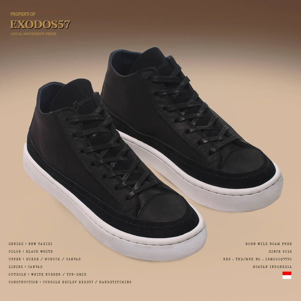 Sepatu Sneakers Kulit Pria Exodos57 - New Taxidi Black White