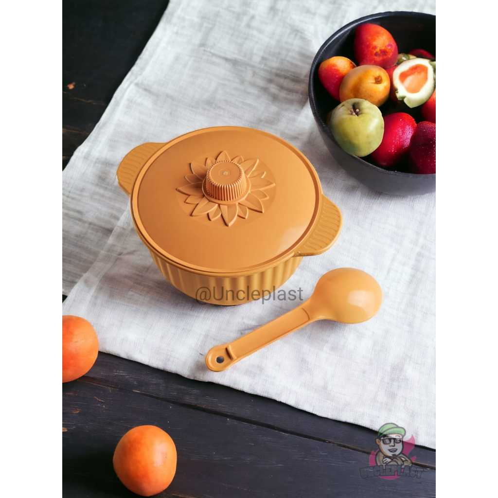 Wadah Saji Basi Bulat Besar dan Sendok Plastik Aesthetic Wadah Saji Plastik Prasmanan 1 Set Free Foo