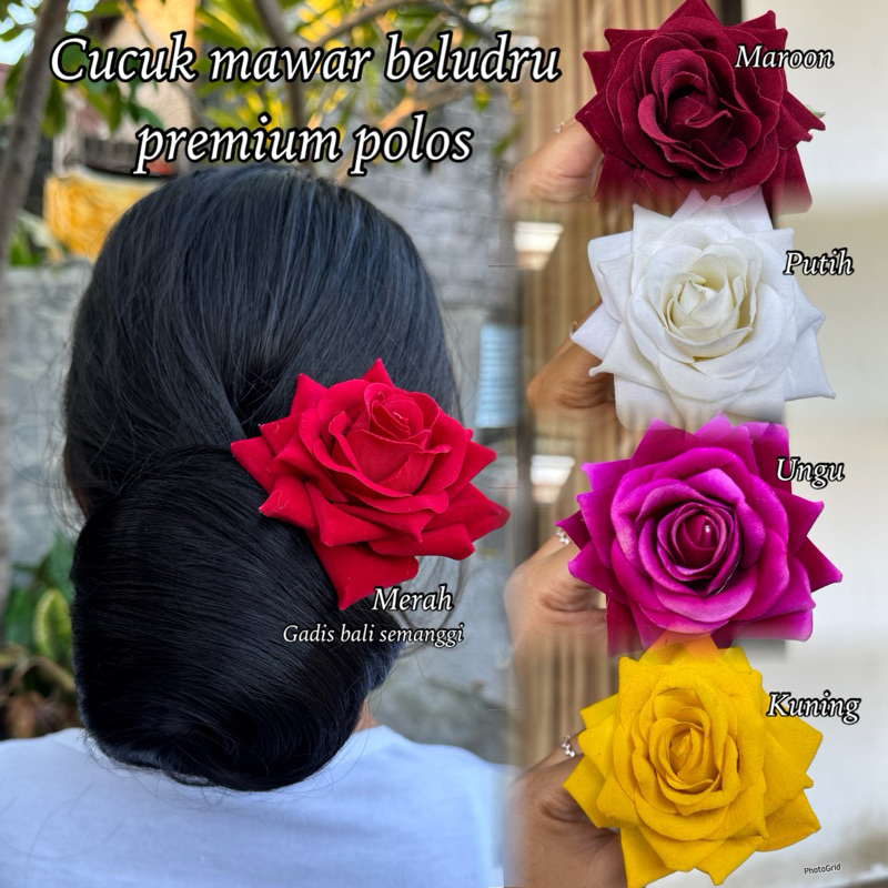 Bunga Tusuk Mawar Beludru Polos Premium / Bunga Tusuk / Bunga Satuan / Mawar Beludru Premium / Bunga