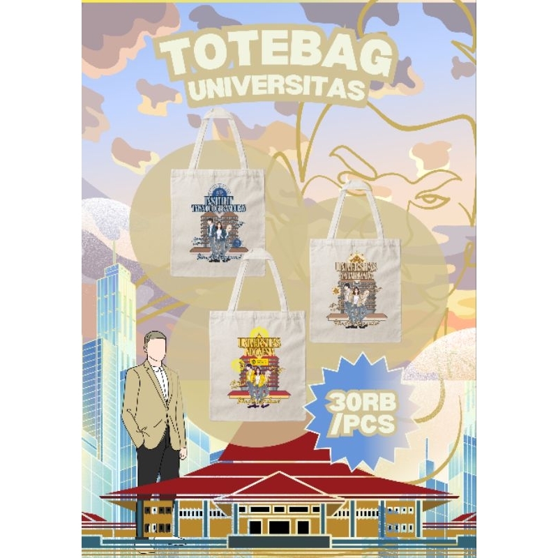 Totebag sablon universitas top 3 Indonesia. UI, ITB, UGM