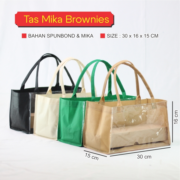 

Tas Mika Transparan Hampers Goodiebag Totebag Brownies / Tas Kue Brownies / Tas Kain Spunbond Brownies Kue Roti Donat