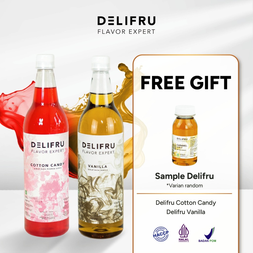 

Delifru Paket Bundling Syrup Vanilla 1L + Sirup Cotton Candy 1L