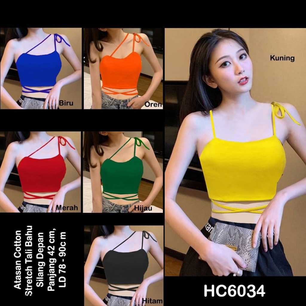 Happycorn HC6034 Atasan Cotton Stretch Tali Bahu Silang Depan Crop Top Bodycon / Crop Top Atasan Wan