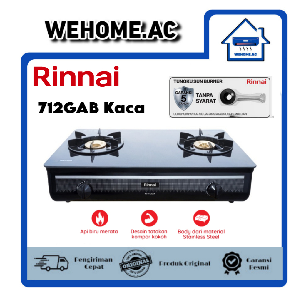 Kompor Rinnai 2 Tungku Rinnai 712GAB Kaca Kompor Dua Tungku