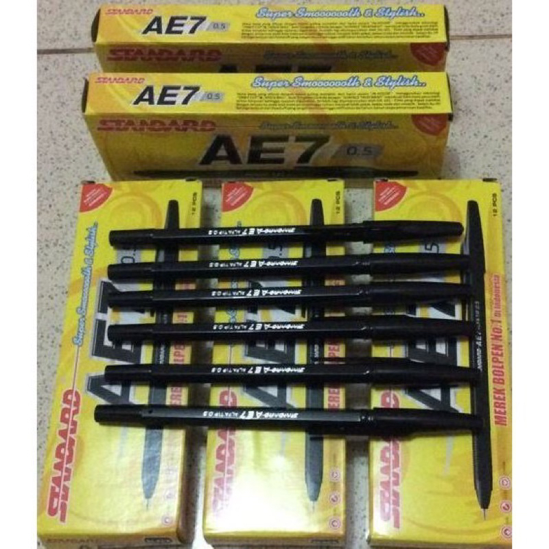 PENA PULPEN STANDARD AE7 HITAM ASLI (isi 12 pcs)