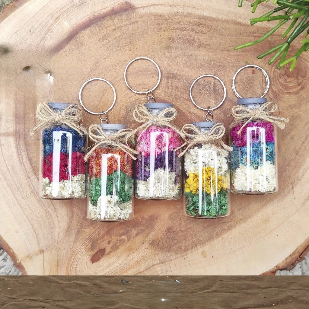 Keychain Edelweis | Gantungan Kunci Bunga Kering Botol Kaca