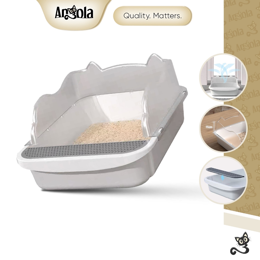 ANGOLA Pet Litter Box Open Top High Ceiling M61 Bak Toilet Pasir Kucing Anjing Desain Terbuka Dengan Pembatas Tinggi FREE SEKOP