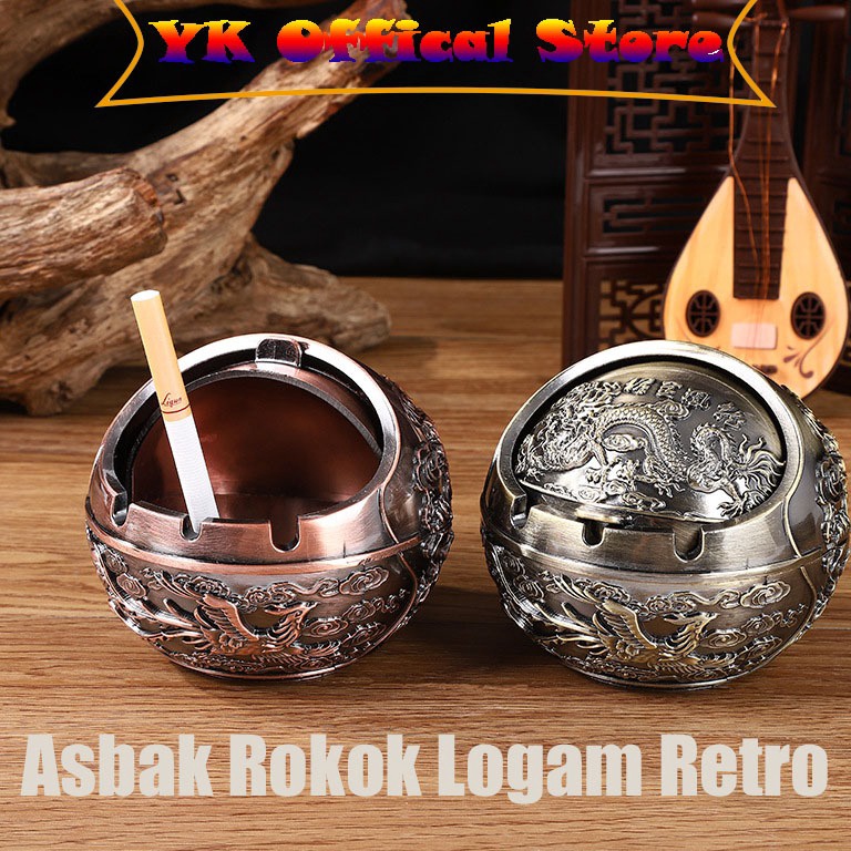Paling Diminati Asbak Rokok Logam Retro Tahan Angin Dengan Tutup Gaya Eropa Ashtray Vintage Metal