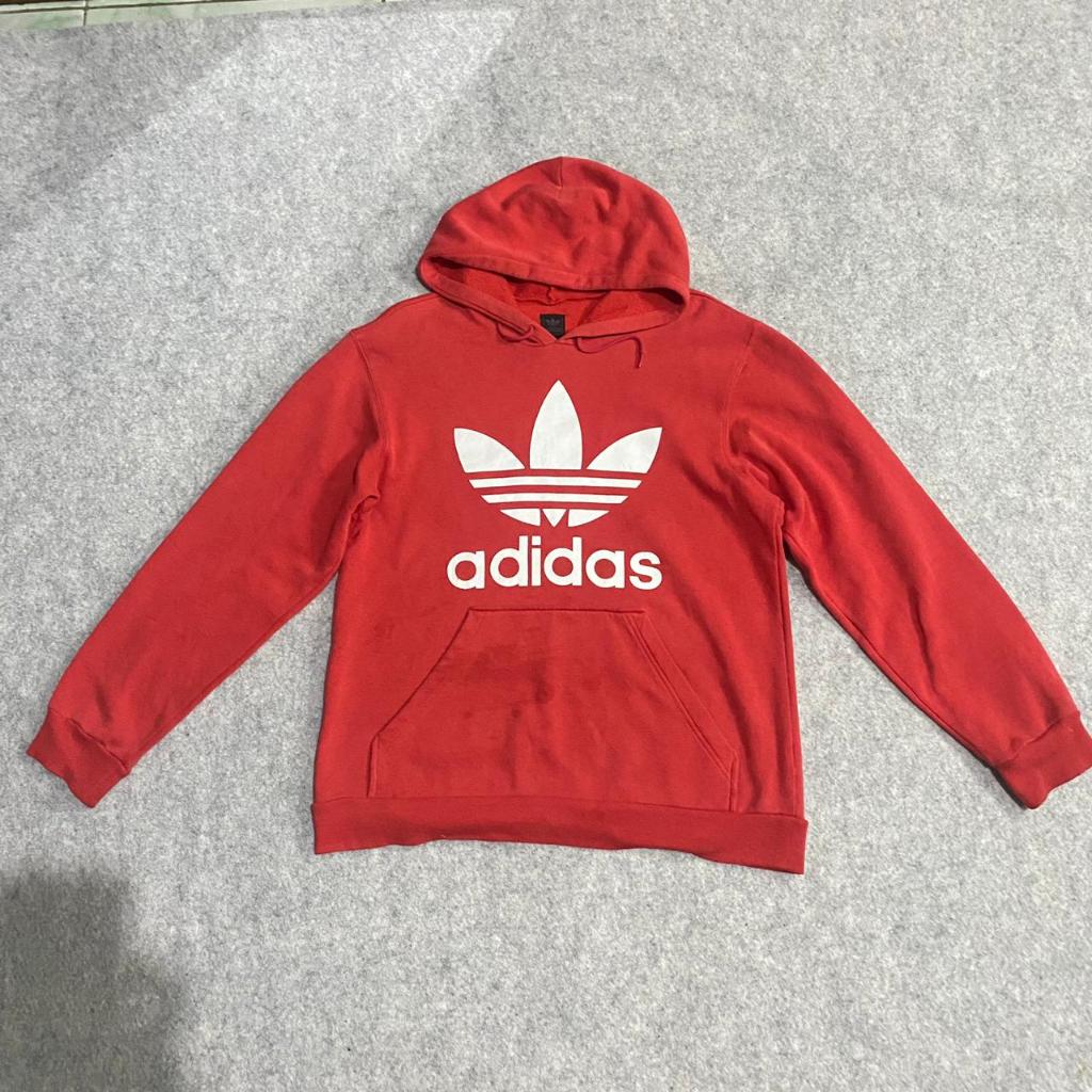 Hoodie Adidas Merah Trifoil Depan Belakang / Sweater jaket Adidas Merah Trifoil