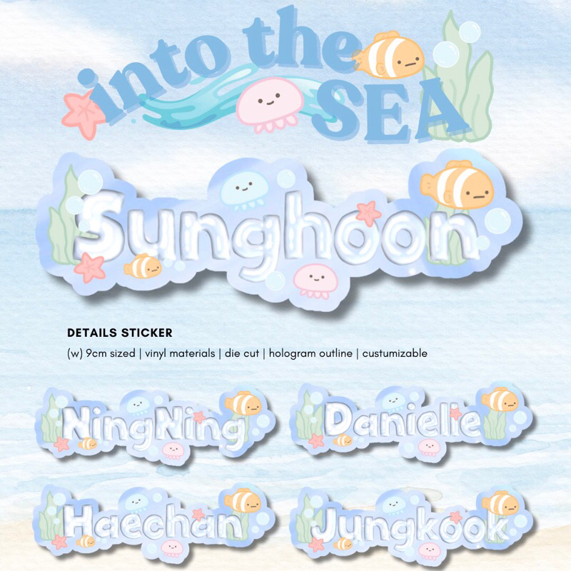 

into the Sea Name Sticker! | t. kpop name sticker custom lucu tema laut ikan