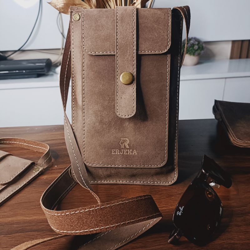 erjeka leather - phone pouch - tas kulit asli mini - tas slempang hp kulit premium asli sapi