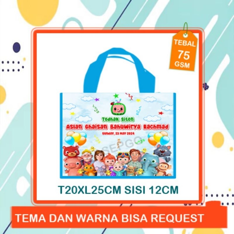 

tas ulang tahun cocomelon biru muda / goodiebag cocomelon / tas ultah cocomelon