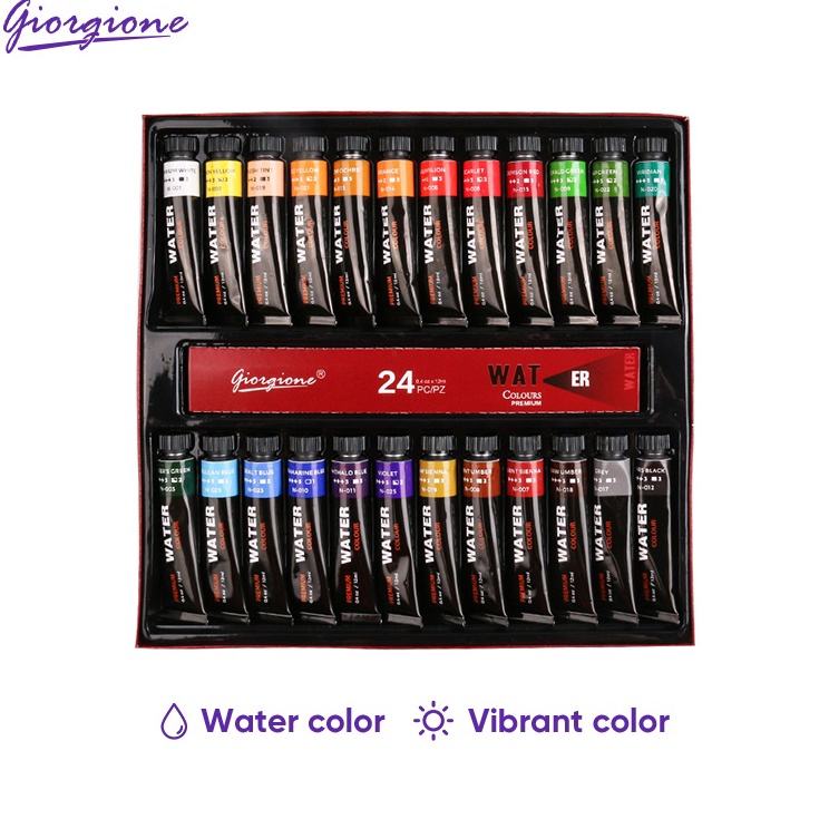 

Paling Keren Giorgione Watercolor Paint Set Paket Cat Air 1224 Warna 12mlbotol