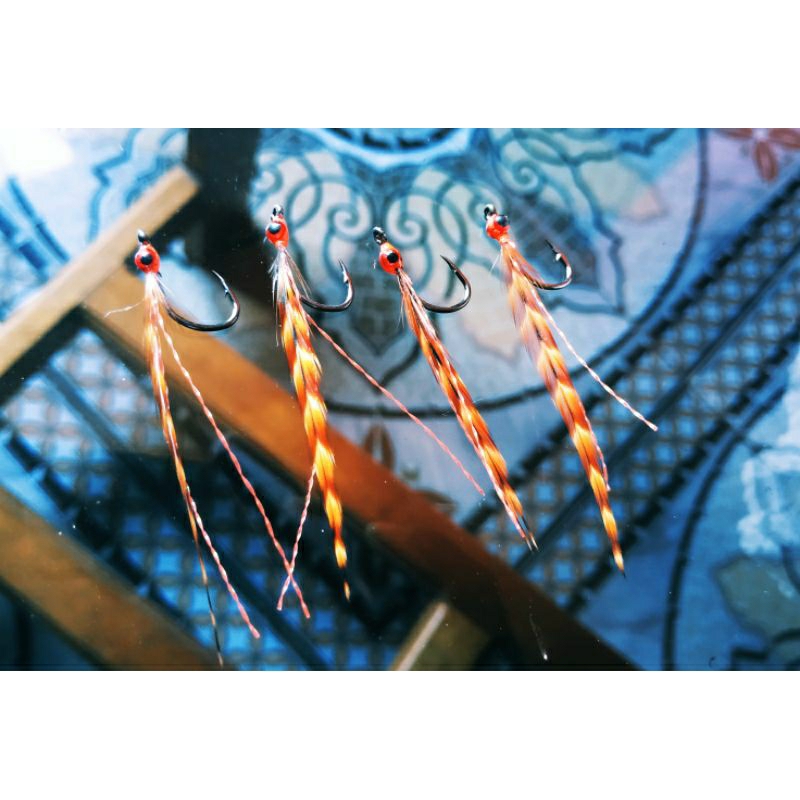 umpan pancing sabiki ampuh dari bulu ayam burik ( 1mata kail ukuran no.5 carbon 1053 )