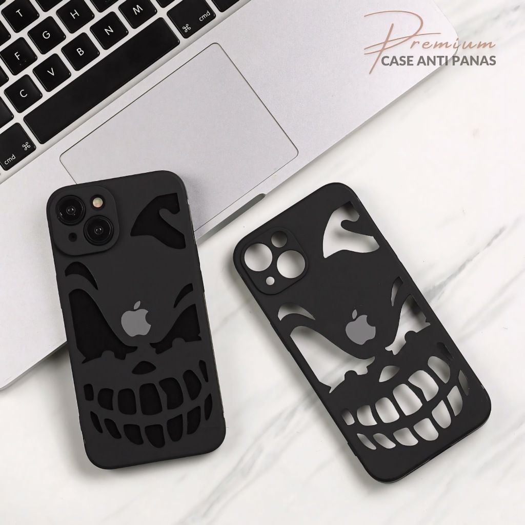Case Iphone XR 11 12 13 14 Pro Max Anti Panas Aesthetic Black Casing Ip Cooling Motif Tengkorak