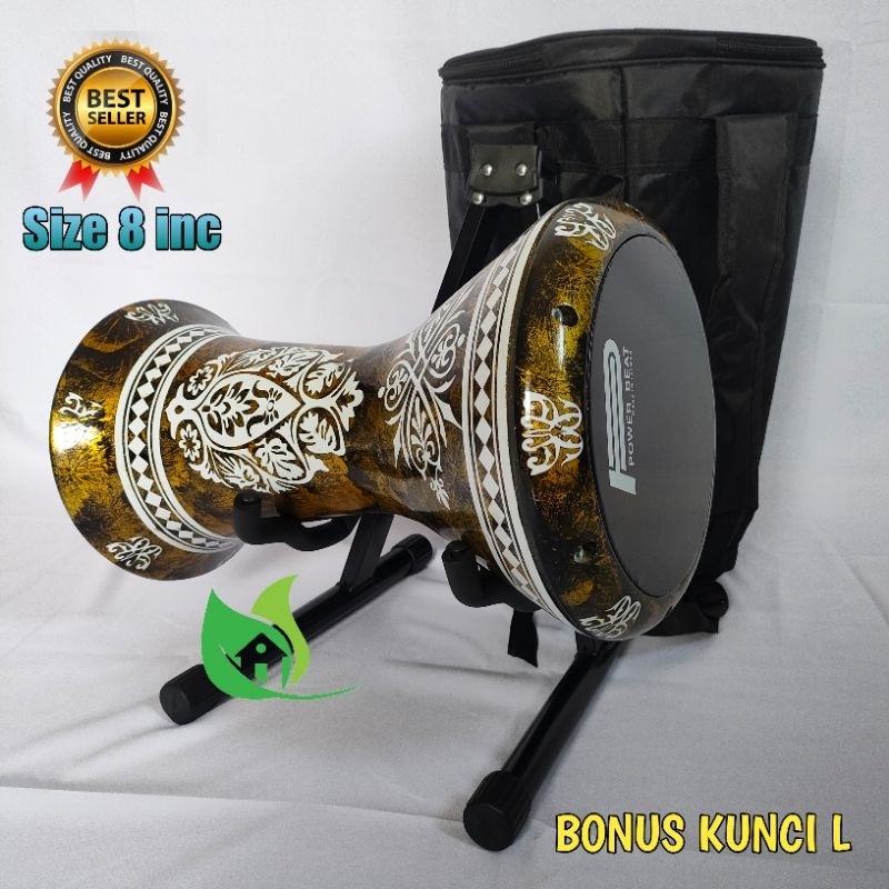 Darbuka 8 inch motif emas putih bonus kunci L