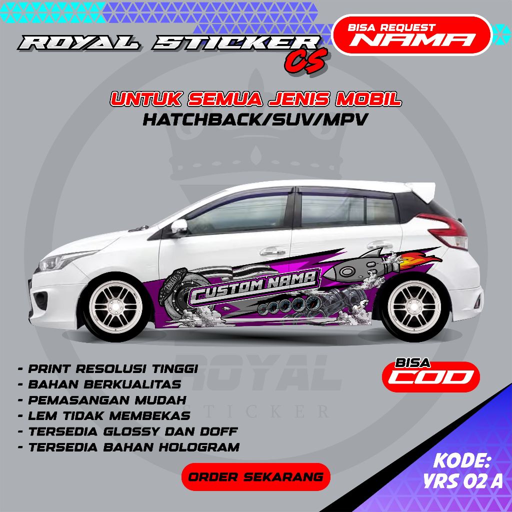 DECAL STIKER YARIS DESAIN TERBARU THAILOOK FREE REQUEST NAMA DECAL STIKER MOBIL  - YRS 02