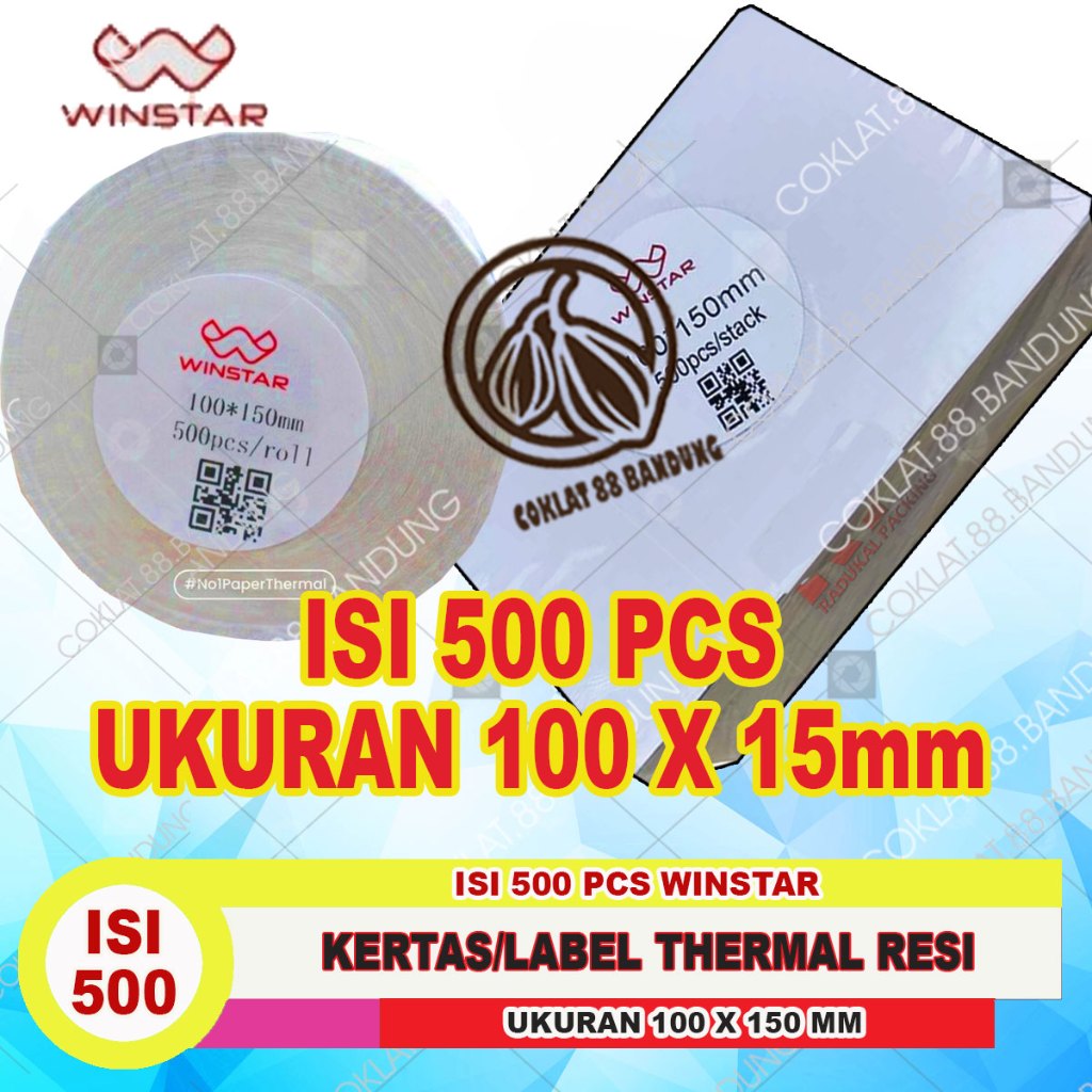 

Label Barcode 100 x 150 mm Isi 500 WINSTAR GOLDWINN, Kertas Thermal Sticker Resi 100x150mm 500 pc