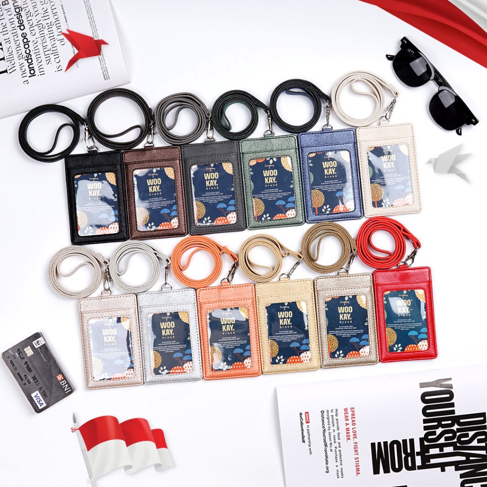 

KODE B17J WOOKAY Tempat Gantungan ID Card Holder Name Tag Kulit Kalung Custom Nama