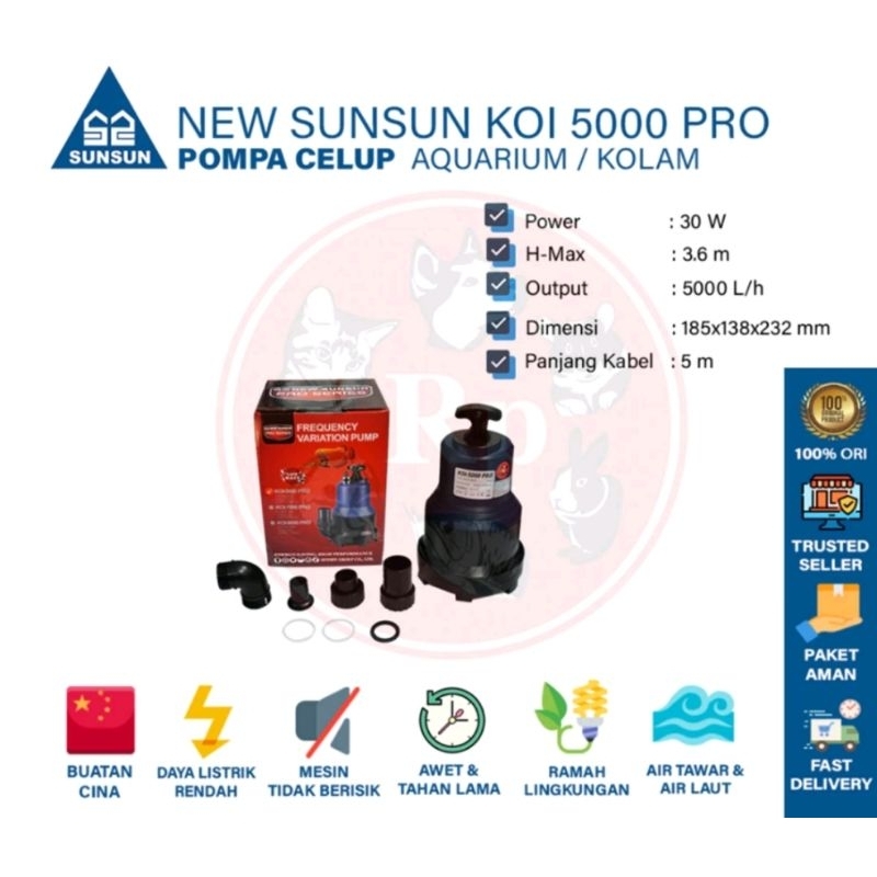 NEW SUNSUN KOI 5000 PRO KOI-5000 PRO Pompa Celup Air Kolam Aquarium