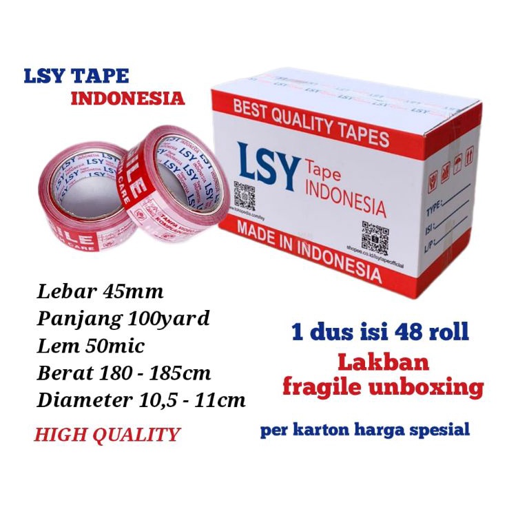 

KODE C83P lakban fragile unboxing mix 1yard 1 dus isi 48 roll LSY TAPE INDONESIA