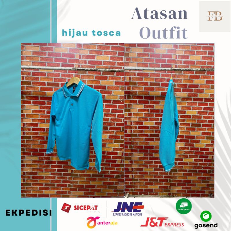 baju kaos polos kerah lengan panjang pria wanita warna hijau tosca