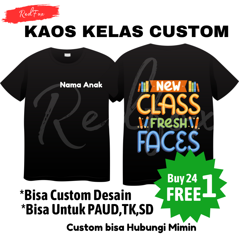 Kaos Sablon Custom Seragaman Anak TK SD PAUD Lucu Karakter Lengan Pendek Sablon Motif NEW CLASS NEW FACES Bisa Request Tulisan Logo Sesuai Selera Baju Angkatan Jurusan Study Tour Kartun Gathering Komunitas Bahan Cotton Combed Halus Tebal Adem