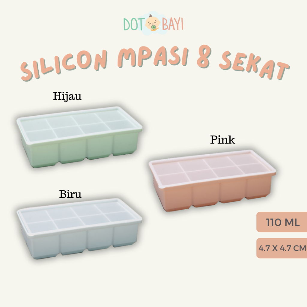 KEIJI (8 Tray) Cetakan Es Batu MPASI Silicon Silikon Ice Cube Tray Tutup