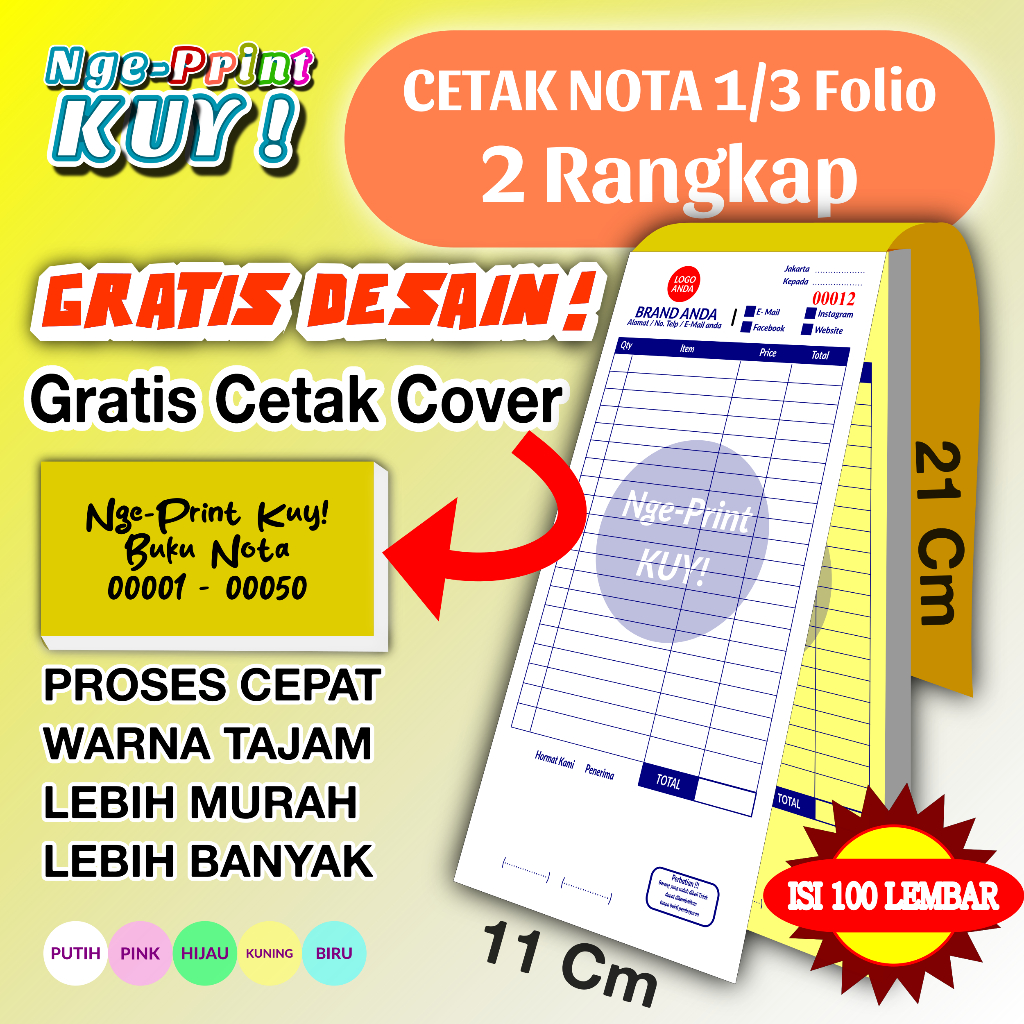

[Termurah] Cetak Nota Custom 1/3 Folio 2 Ply/Rangkap - Nota Menu - Kwitansi - Surat Jalan - Faktur