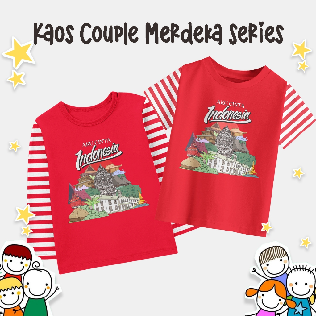 Kaos Couple 17 Agustusan Lengan Strip Anak Laki laki Perempuan