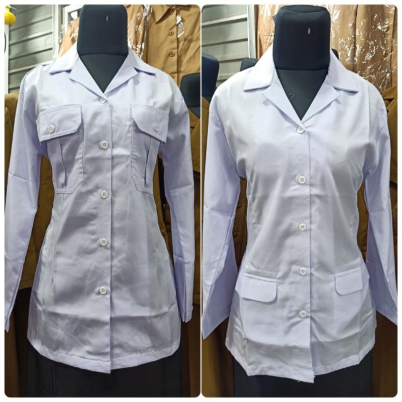 Baju Dinas Putih PNS Wanita | Baju PDH Wanita Putih Saku Dua  | Seragam Putih PNS Wanita | Baju Puti