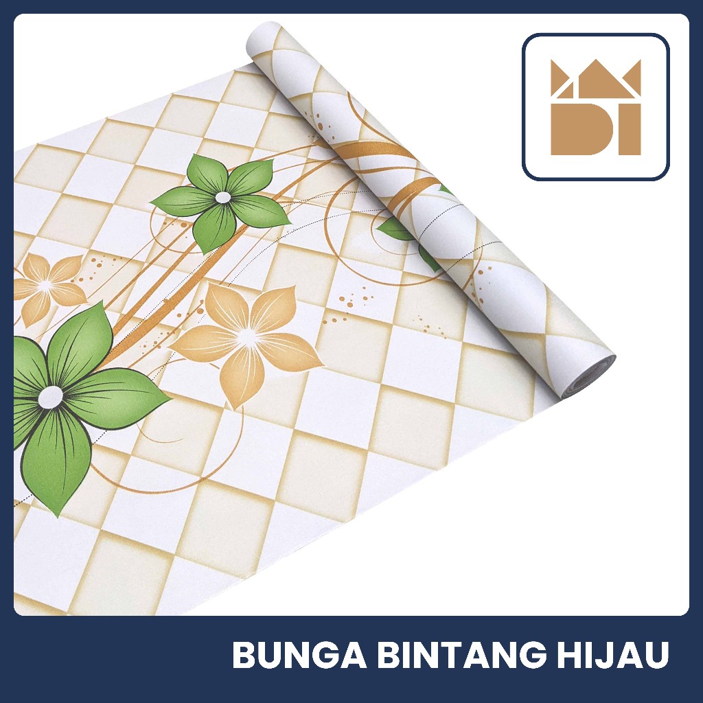 Adipati Official Store - Wallpaper Motif Bunga Bintang Hijau Ukuran 45 Cm x 7,5-8,5 Meter Wallpaper 