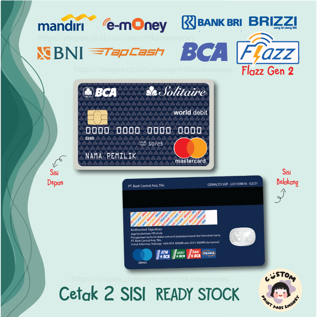 KARTU E MONEY E TOLL KREDIT CARD BCA SOLITAIRE WORLD PUTIH MANDIRI TAPCASH BRIZZI FLAZZ GEN 2 2 SISI