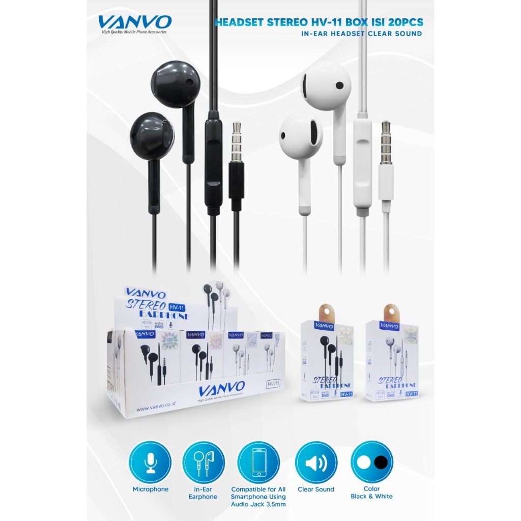 Headset Stereo Original Vanvo HV-11 Handsfree with Mic Earphone vanvo Headset
