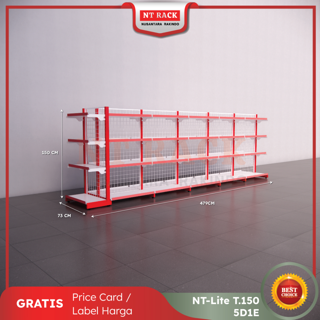 Rak Toko Minimarket Gondola Termurah Double 2 Sisi Tinggi 150 cm (5D1E)