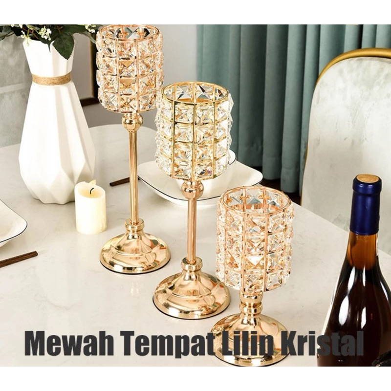 tempat lilin gold meja makan mewah