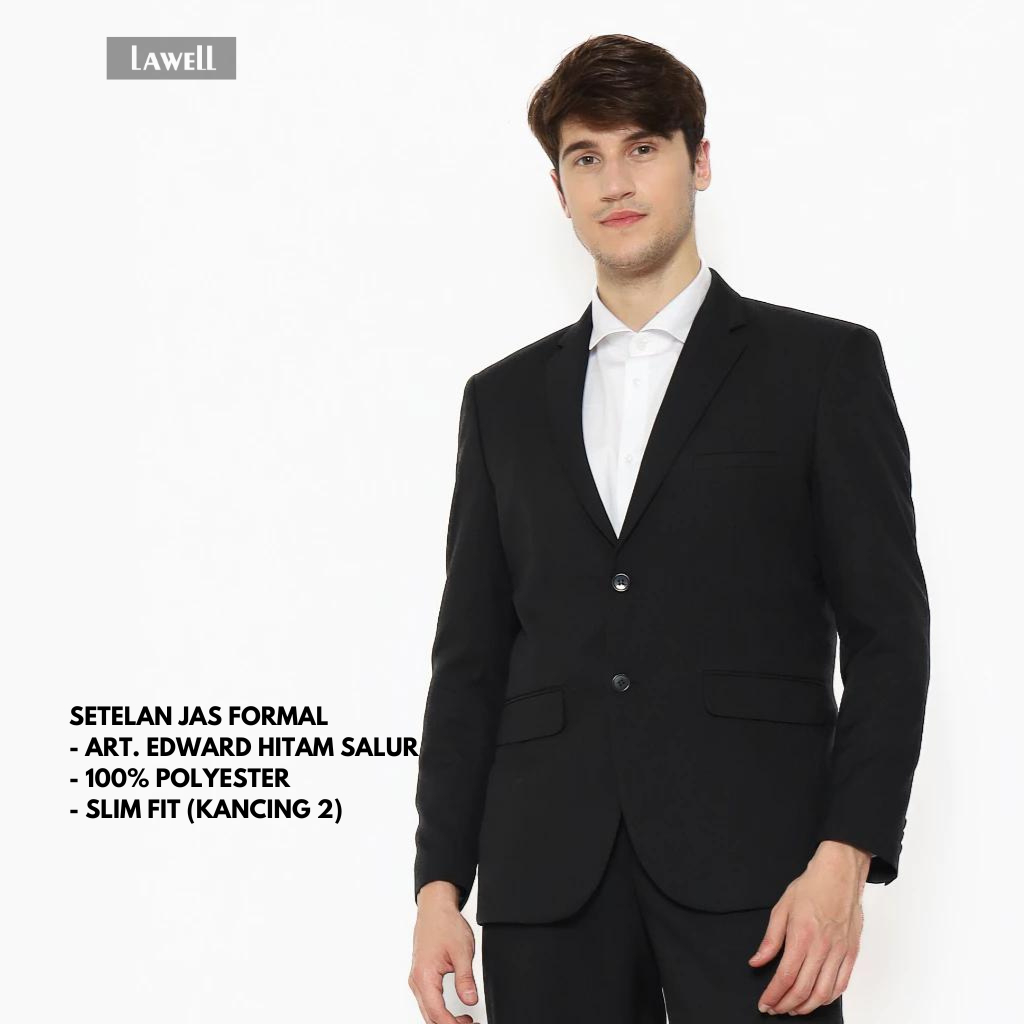 Lawell Setelan Jas Dan Celana Pria Formal Elegant Jas Hitam Salur Slim Fit Kualitas Premium | Edward