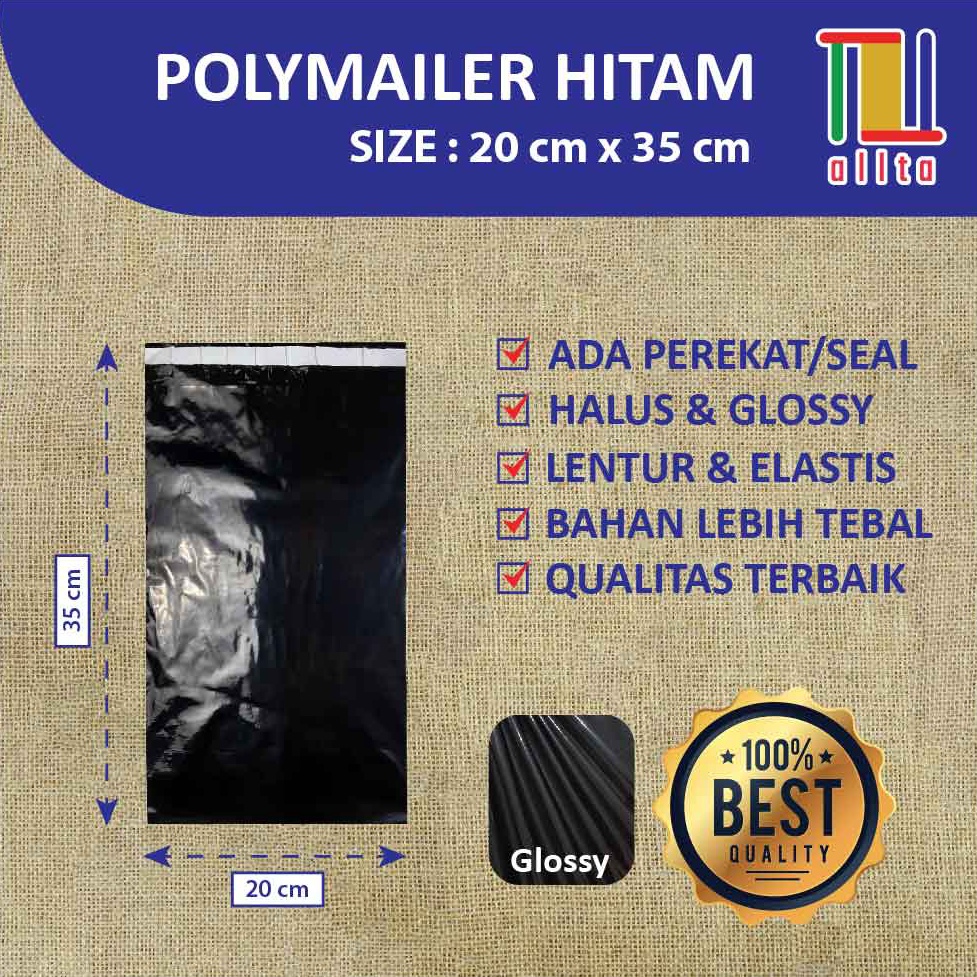 

KODE P98V PLASTIK PACKING OLSHOP PE POLYMAILER kantong kemasan amplop plastik 2X35 HITAM GLOSSY mewah