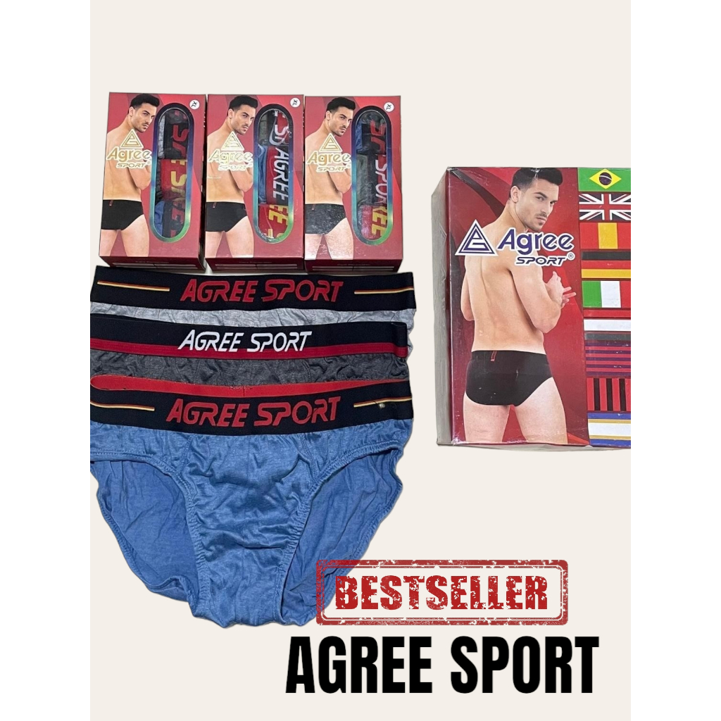 3pcs Celana Dalam Pria Dewasa AGREE SPORT 2309 Pinggang Karet / CD Cowok Dewasa