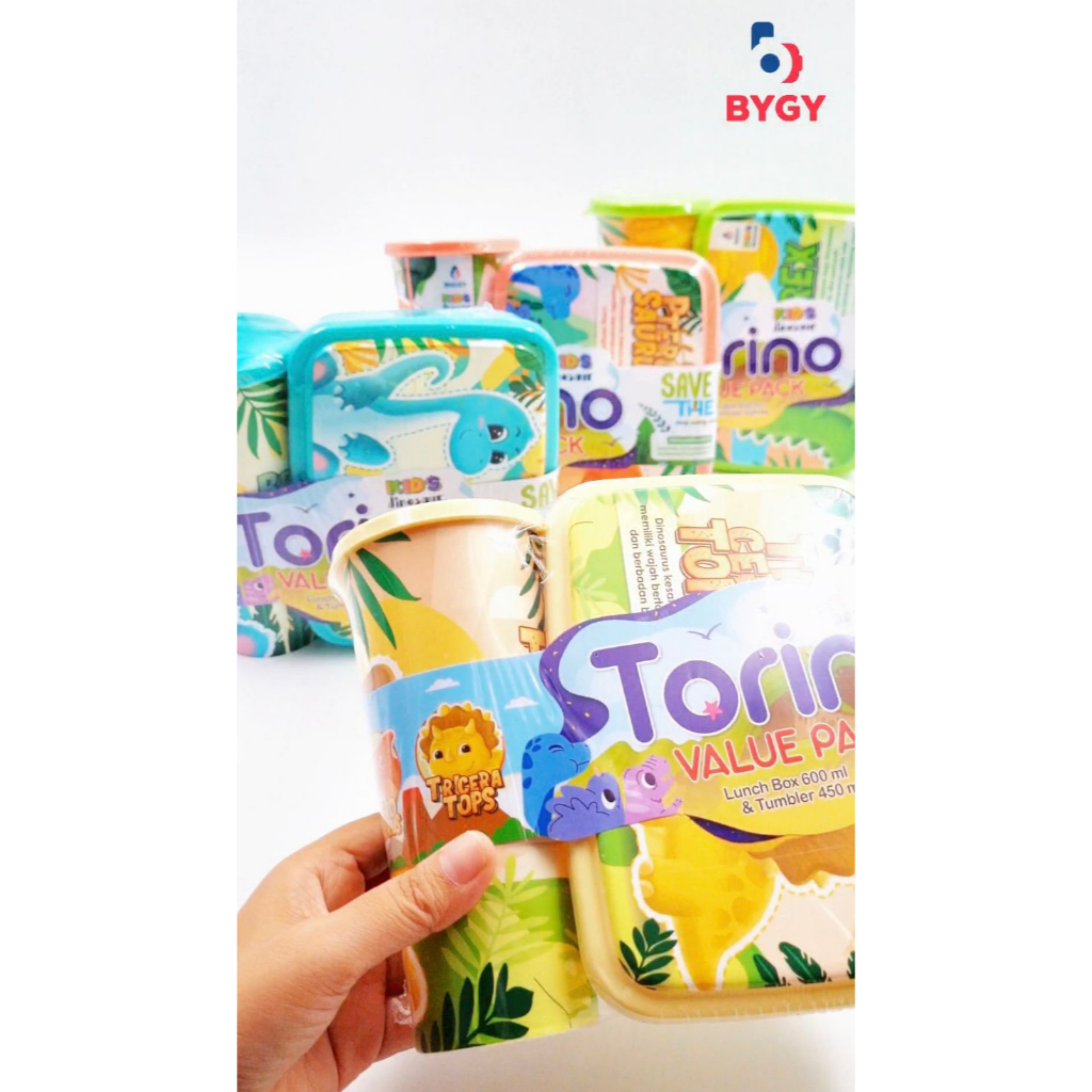 Lunch Box Set Botol Minum Anak Torino BYGY Dino Series Value Pack BPA FREE Food Grade | Kotak Makan 