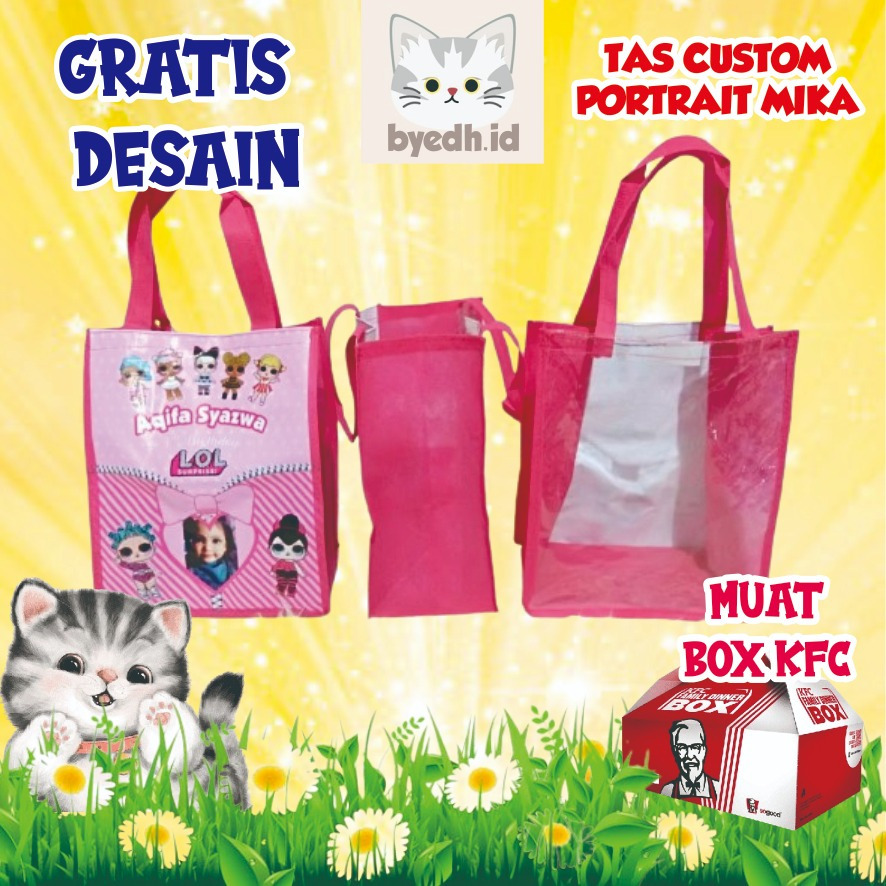 

tas potrait model mika, tas mika, goodie bag mika, goodie bag ultah, tas ultah, tas souvenir, tas ulang tahun